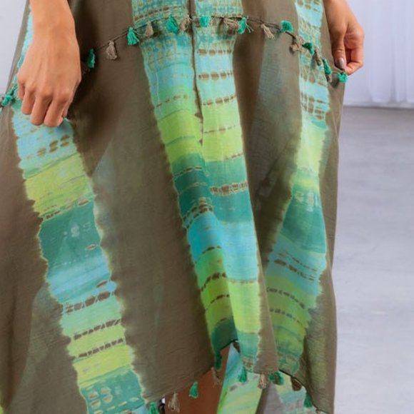 Moroccan Scarf Print Tie Handkerchief Maxi Dress | Sheer Boho Style Coverup - Picture 5 of 7